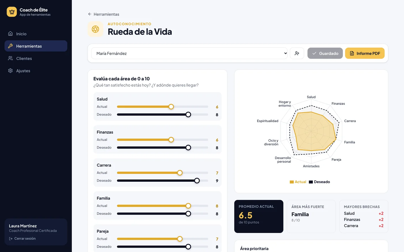 Rueda de la Vida interactiva en la app