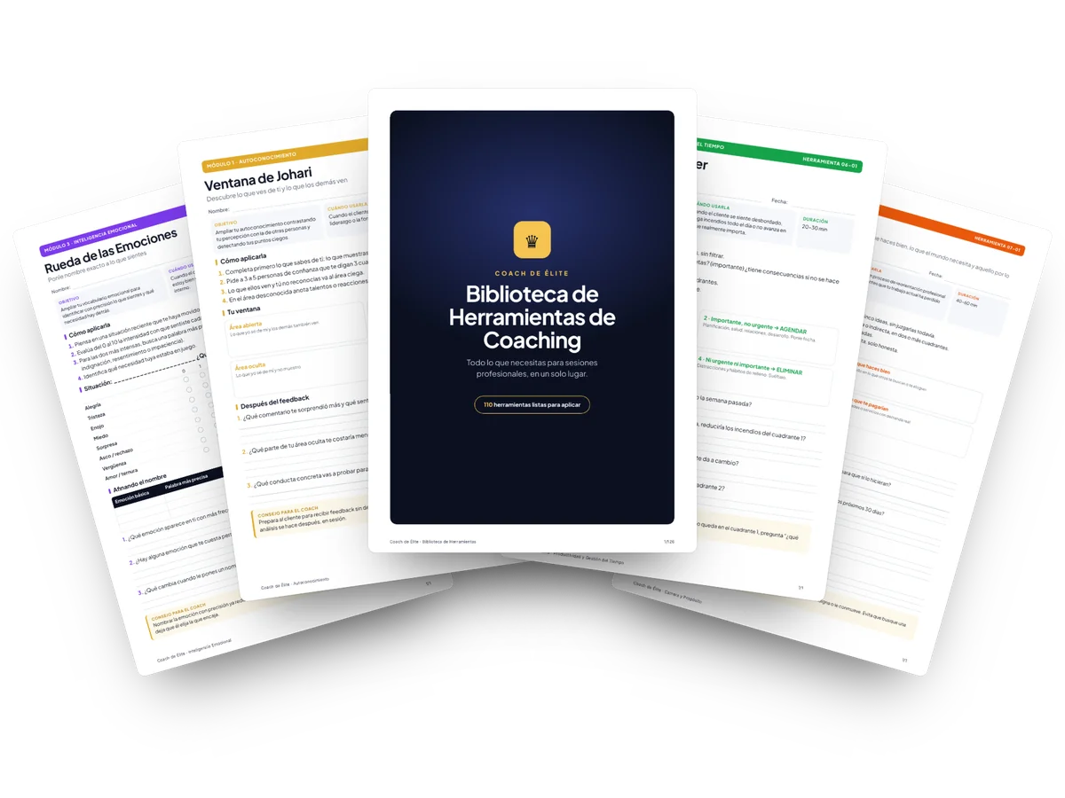 Páginas de la biblioteca de herramientas de coaching en PDF